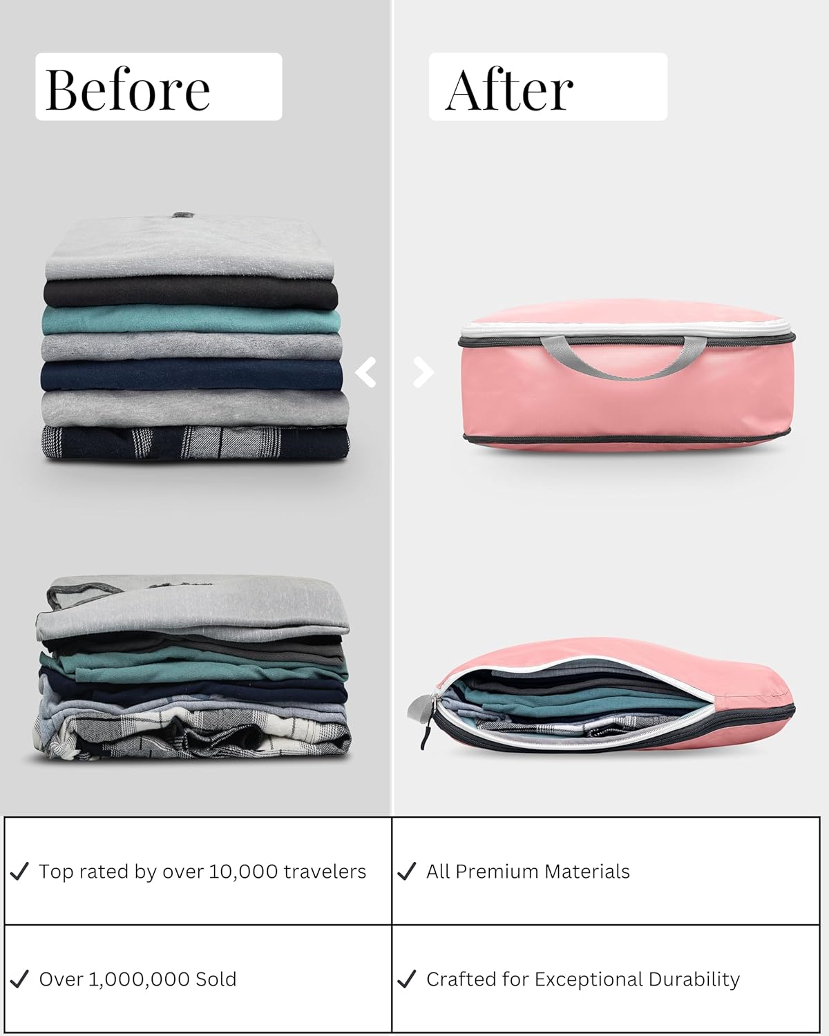 Large Compression Packing Cubes for Travel-Packing Cube Luggage Organizers 7 Piece Set for Checked Luggage-Ultralight, Expandable/Compression Bags by TRIPPED Travel Gear (Dusty Rose)