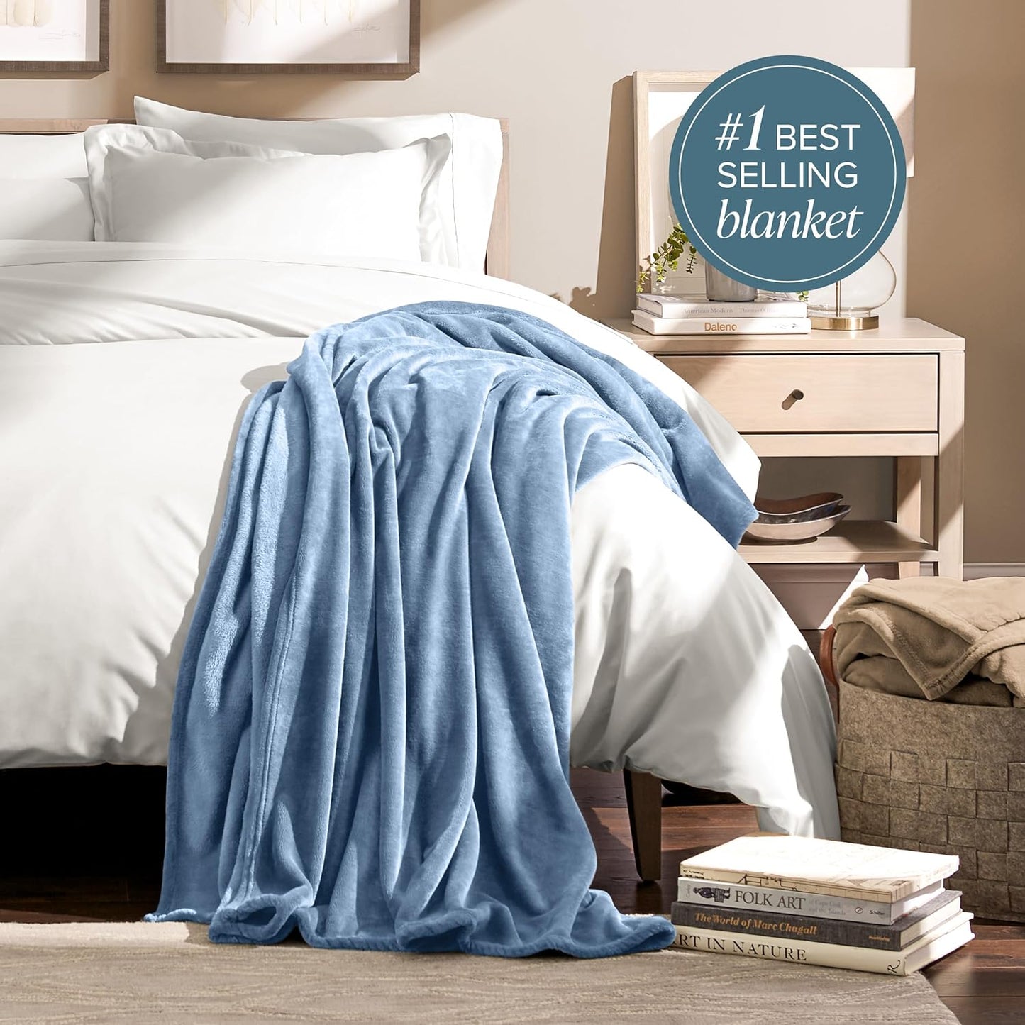 Bare Home Fleece Blanket - Full/Queen - Ultra-Soft Lightweight for Bed, Sofa, and Couch - Luxury Microplush - Cozy Warm Blanket (Full/Queen, Coronet Blue)