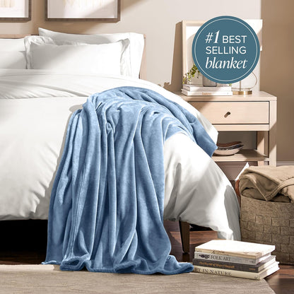 Bare Home Fleece Blanket - Throw/Travel - Ultra-Soft Lightweight for Bed, Sofa, and Couch - Luxury Microplush - Cozy Warm Blanket (Throw/Travel, Coronet Blue)