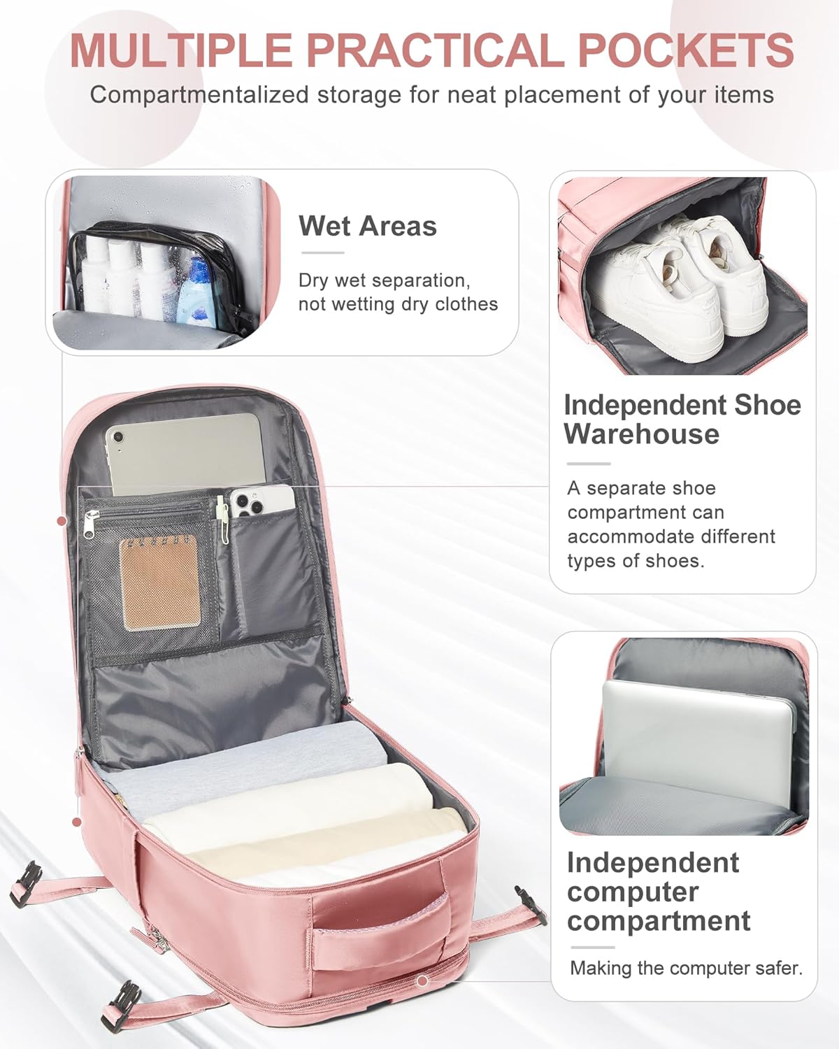 coowoz Travel Backpack Carry On for Women Man Gym Backpacks with Laptop Compartment Mochila de Viaje Teacher Personal Item Backpack Airplane Accessories Must Haves Pink Small