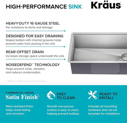 KRAUS Kore 32-Inch Undermount Workstation 16 Gauge Single Bowl Stainless Steel - Image 6