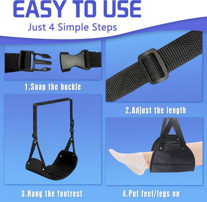 2-Pack Airplane Foot Hammock for Plane Travel - Travel Essentials Length Adjustable Airplane Foot Rest - Long Flight Must Haves