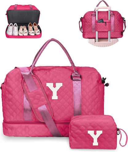 Gifts for Women-Gift Ideas for Woman, Initial Travel Bag with Shoe Compartment, Personalized Weekender Bag, Monogram Overnight Bag for Women, Letter Travel Bag with Makeup Bag (Letter Y)