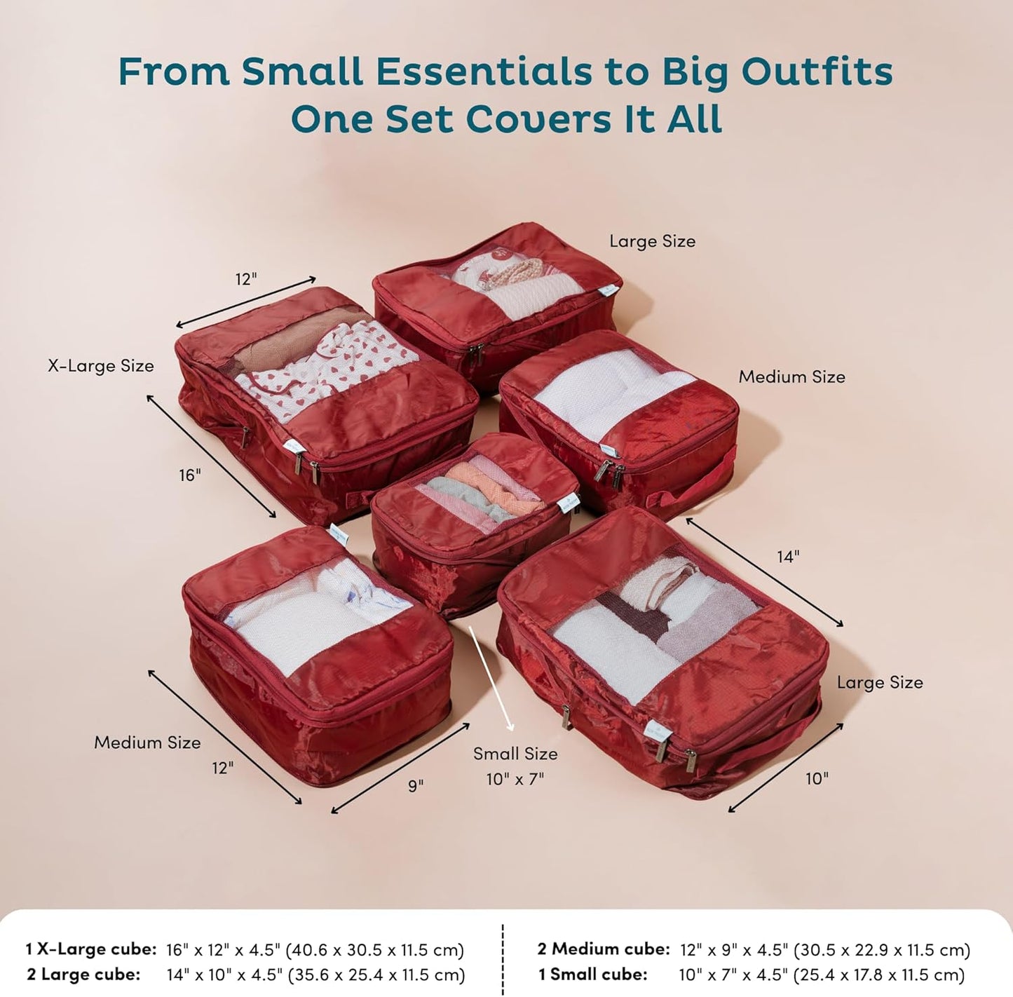 6-Pack Compression Packing Cubes Travel Essentials - Lightweight, Water-Resistant Luggage Organizer Bags with Handles, Durable Travel Accessories Suitcase Organizer (Burgundy)