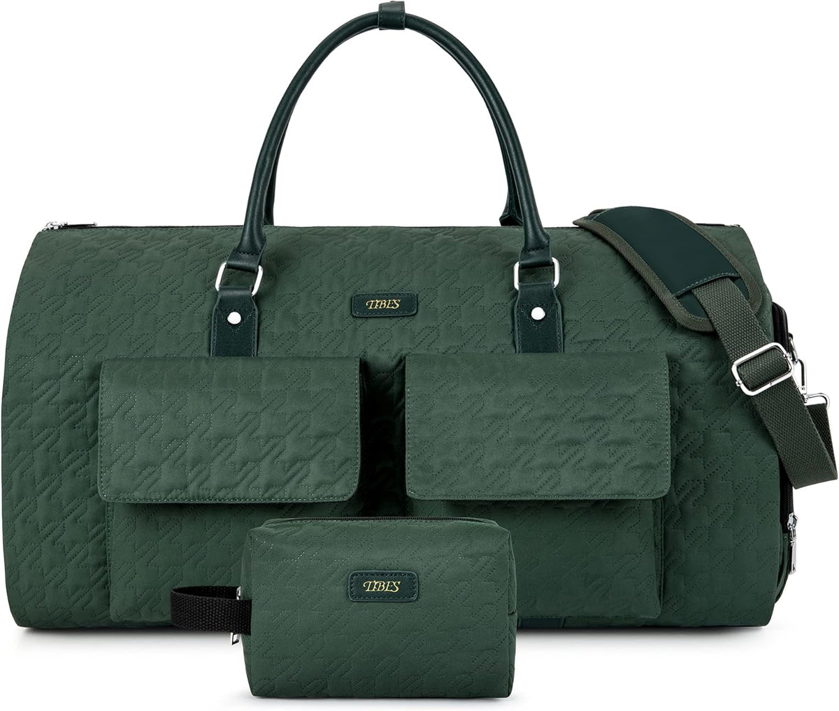 Garment Bag for Travel With Toiletry Bag Convertible Carry On Weekender Bag Large Travel Duffel Bags for Women 2 in 1 Hanging Suitcase Suit Travel Bags for Women & Men 3pcs Set (H-Green)