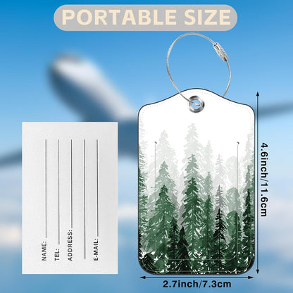 2 Pack Luggage Tags for Suitcases Watercolor Foggy Forest Leather Luggage Tags Privacy Cover ID Label with Stainless Steel Loop and Address Card for Women Men Travel Bag Backpack
