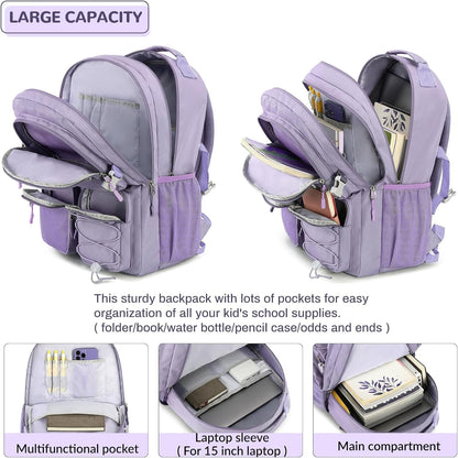 Lohol Water Resistant Backpack with Mulitiple Pockets for Travel Outdoor College, 15.6 inch Laptop Bookbag for Girl and Women (Purple)