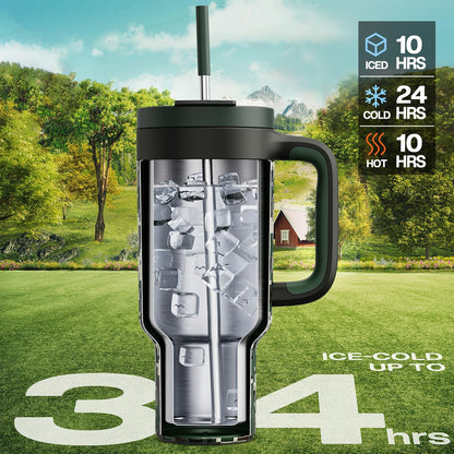 40 oz Camo Tumbler with Handle, 2-in-1 Straw and Sip Lid, Leakproof, Dishwasher Safe, Insulated Stainless Steel Travel Coffee Mug, Keeps Cold for 34 Hours, Fits in Car Cupholder (Woodland Flag)