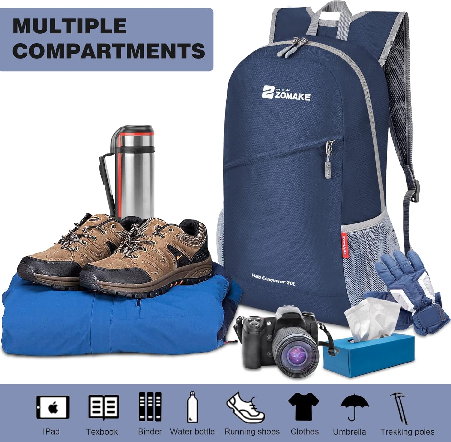 ZOMAKE Lightweight Packable Backpack 20L, Foldable Backpacks Small Daypack for Hiking Water Resistant Day Bag for Travel