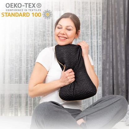 Travel & Camping Comfortable Memory Foam Pillow – Easy to Carry Portable Bag – Temperature Regulating Pillow Case (Black + Extra Cover)