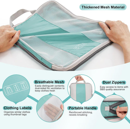 10 Set Compression Packing Cubes for Travel Essentials,Compressible Expandable Packing Cubes for Suitcase,OlarHike Luggage Organizer Bags for Travel,Handy Helper for Organizing Clothes(New Blue Green)
