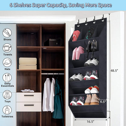Over The Door Shoe Organizer, 2 Pack Hanging Organizer with Large Deep Pockets, Rack for Closet and Dorm Narrow Door, Holder Black