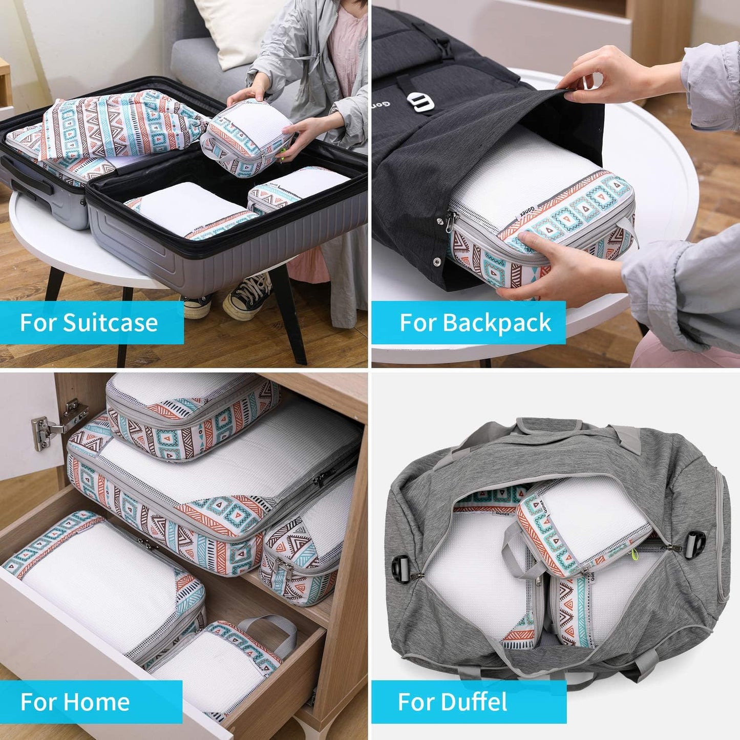 Compression Packing Cubes, Gonex Extensible Storage Mesh Bags Organizers