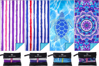 Microfiber Towel - Sand Free Absorbent Quick Dry for Pool, Swim, Camping, Sports, Beach, Backpacking, Yoga, Gym, Travel Towels XL 71x32 with Bag - Soft, Compact, Lightweight, Thin 4 Pack