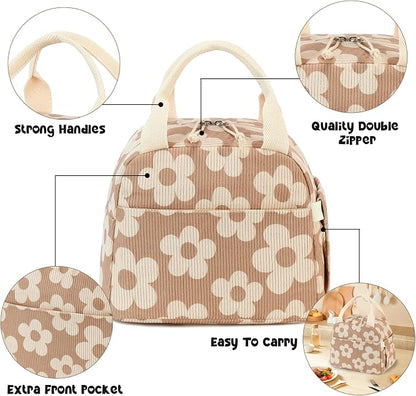 Bluboon Lunch Bag for Women Men Cute Corduroy Lunch Tote Bags Reusable - Image 4