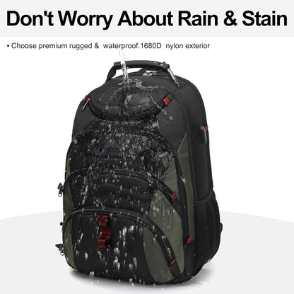 Boavan Laptop Backpack for men, 17.3 inch Laptop Bag with USB Port, Waterproof Travel Work Backpack Purse, Anti-Theft Teacher Nurse Doctor Casual Bookbags Office Business backpack，Black&Army Green