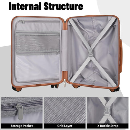 Lightweight Luggage with Spinner Wheels & YKK Zipper, 3-Piece Suitcase ABS+PC Hardside Hard Shell Luggage Set with TSA Lock, Black & Brown (20+24+28 inch)