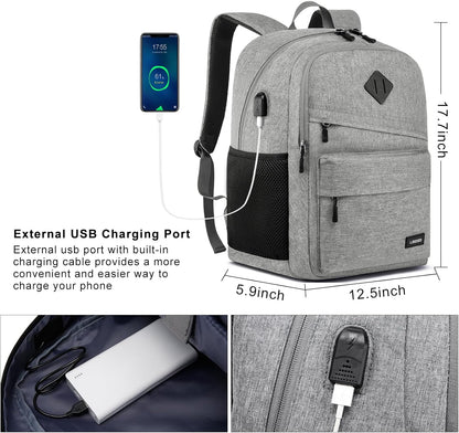 Backpack for School, Teen Backpack, Computer Bag with 2 Compartments, Ergonomic Shoulder Straps, 15.6 Inch Laptop Sleeve, Book Mochilas - Grey