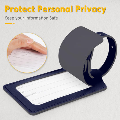 Travelambo Luggage Tags for Suitcases PU Leather Travel Tags Bag Tags Privacy Protection Travel Essentials