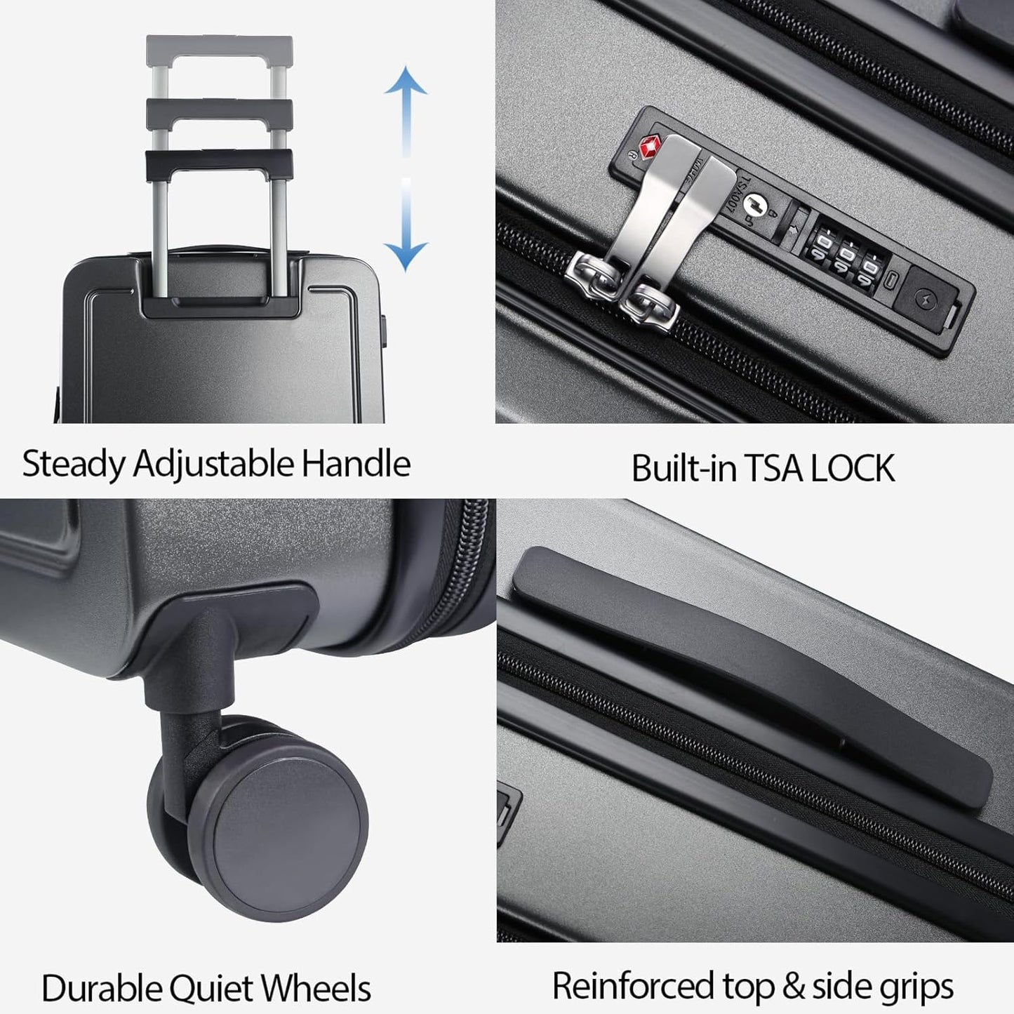 KROSER Carry On Luggage with Spinner Wheels & Built-in TSA Lock, Expandable Top Loading Hard Shell Suitcase Large Capacity Durable Rolling Luggage with USB Port, Carry-On 20-Inch, Steel Grey