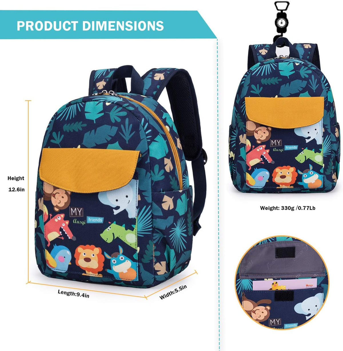 willikiva Cute Zoo Little 2d Backpack Kid Backpacks for Girls and Boys Toddler Backpack Waterproof Preschool Safety Harness Leash(Zoo)
