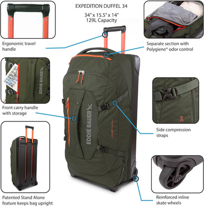 Eddie Bauer Expedition 34 Duffel 2.0 - Lightweight Travel Luggage Made From Rugged Polycarbonate and Nylon, Storm