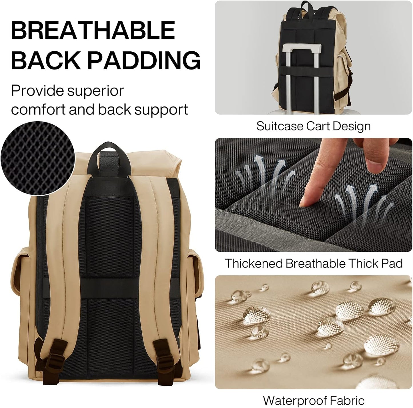 mixi Travel Laptop Backpack for Women & Men, Carry On Backpack fits 16'' Laptop Waterproof Rucksack,17 Inch, Mocha Brown