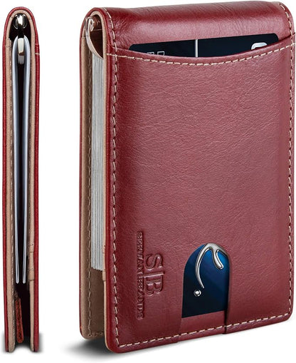 SERMAN BRANDS RFID Blocking Slim Bifold Genuine Leather Minimalist Front Pocket by SERMANBRANDS