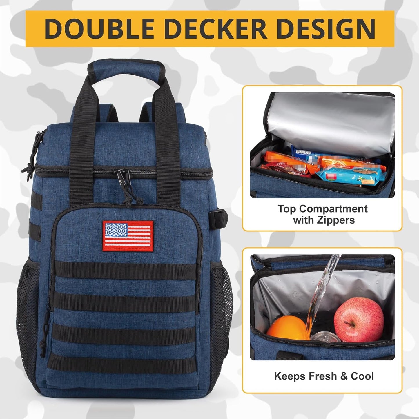 Tactical Backpack Cooler,Lunch Backpack for Men Adults Work with Handle，Soft Cooler Backpack Insulated Waterproof Leak Proof