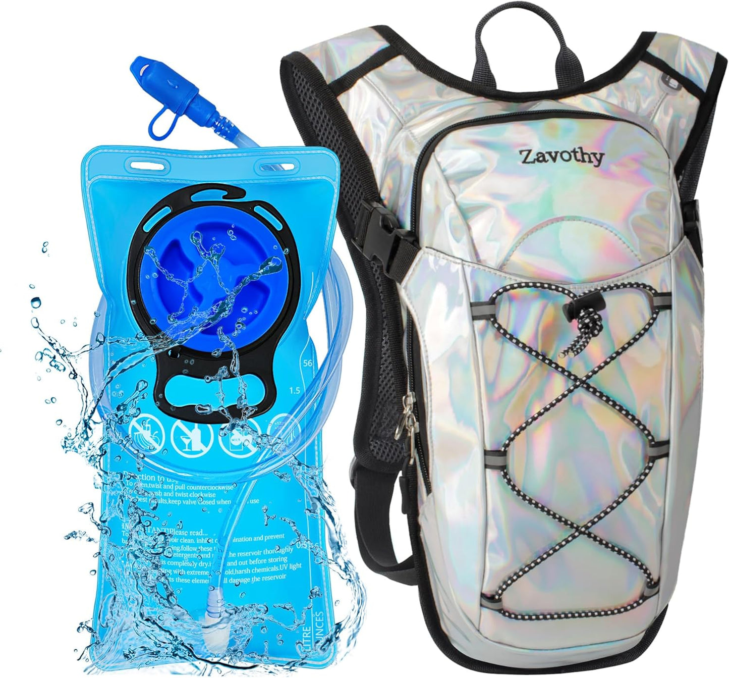 Reflective Hydration Backpack, Hydration Pack - Water Backpack with 2L/3L Hydration Bladder, Essential for Festivals - Rave Hydration Pack for Hiking, Running, Cycling, and Festivals