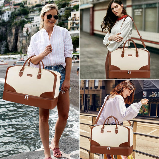 Weekender Bag for Women, Travel Duffel Bag Carry On Overnight Bag with Shoe Compartment Large Nylon Travel Weekend Tote Bag