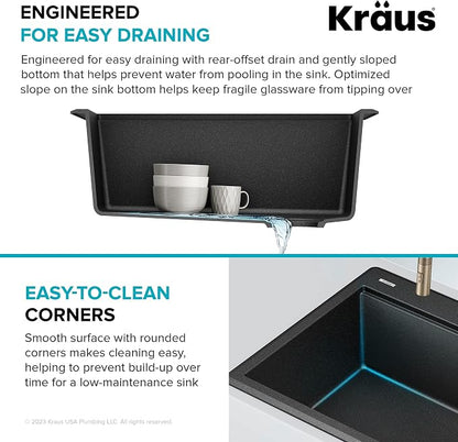 KRAUS Bellucci 25-inch Granite Workstation Drop In Top Mount Single Bowl - Image 10