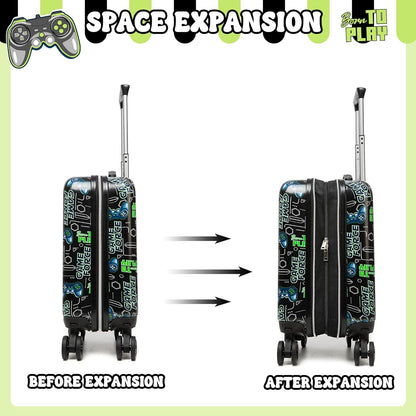 Kid’s Luggage Set 5 Piece Suitcase Set 16’’ Hardside Luggage with Spinner Wheels Girls Boys Carry on Luggage Travel Rolling Luggage Airline Approved