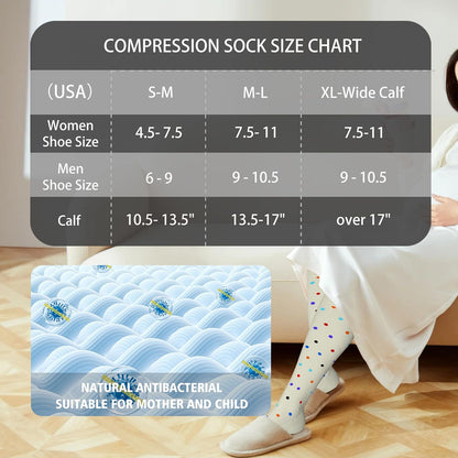 LEVSOX Thick Cotton Compression Socks for Women&Men 20-30mmHg Knee High Cute Support Sock for Nurses, Pregnancy, Travel
