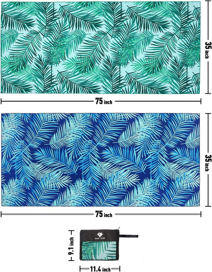 2 Pack Microfiber Beach Towel, Oversized Pool Towel 75”x 35”, Sand-Free Quick Drying Camping Super Absorbent Bath Blanket, Soft Breathable and Lightweight