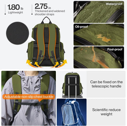 mixi Travel Backpack for Women Men, 18 Inch Carry On Laptop Backpack Flight Approved fits 16'' Laptop, Lightweight Waterproof Hiking Backpack Travel Outdoor Business Casual Daypack, Jungle Green