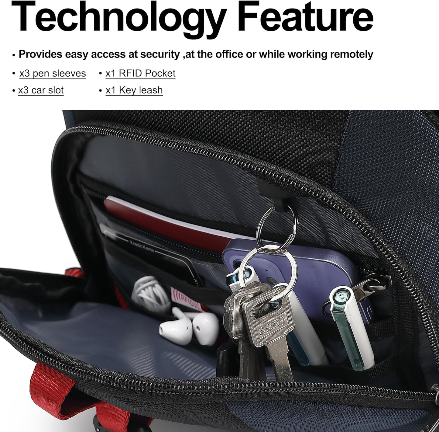 Boavan Laptop Backpack for men, 17.3 inch Laptop Bag with USB Port, Waterproof Travel Work Backpack Purse, Anti-Theft Teacher Nurse Doctor Casual Bookbags Office Business backpack，Black&Classic Navy