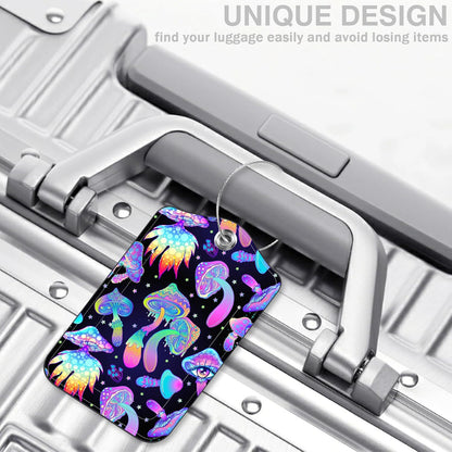 Colorful Mushrooms Set of 2 Luggage Tags for Suitcases Leather Suitcase Tags Identifiers with Privacy Name Address Label and Stainless Steel Loop for Women Men Travel Luggage Accessories