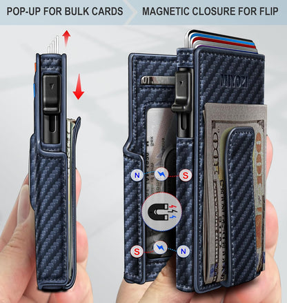 Airtag Wallet for Men,with Money Clip 10 Cards Metal Case Smart Slim Pop Up Credit Card Holder Flip with Magnetic Closure RFID Blocking wallet with Gift Box