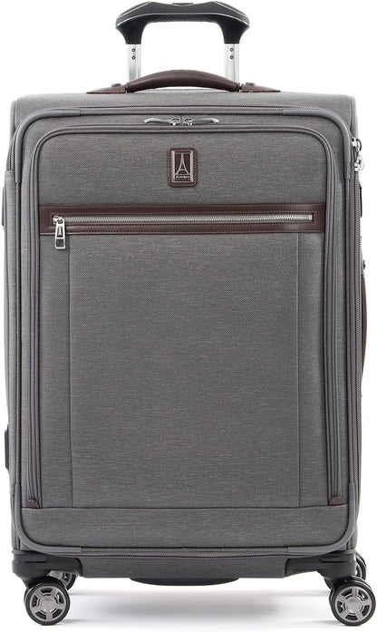 Travelpro Platinum Elite Softside Expandable Checked Luggage, 8 Wheel Spinner Suitcase, TSA Lock, Men and Women, Vintage Grey, Checked Medium 25-Inch