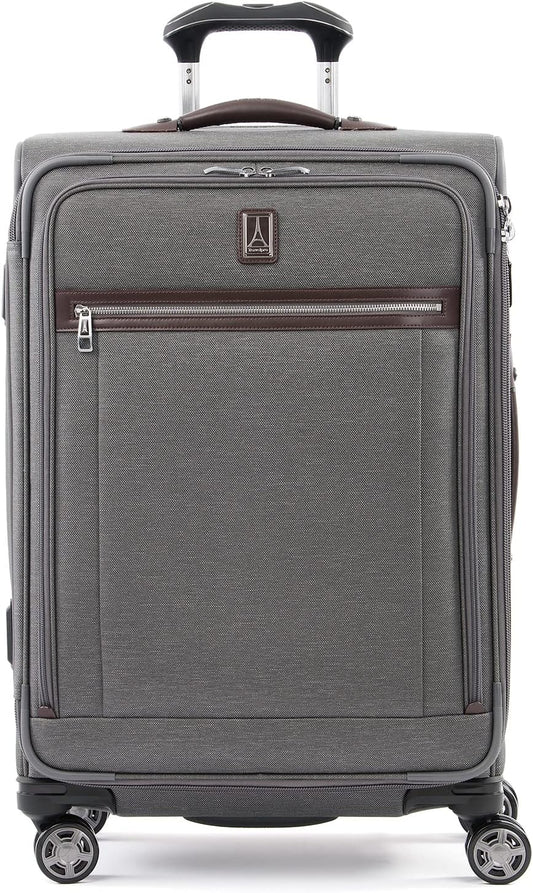 Travelpro Platinum Elite Softside Expandable Checked Luggage, 8 Wheel Spinner Suitcase, TSA Lock, Men and Women, Vintage Grey, Checked Medium 25-Inch