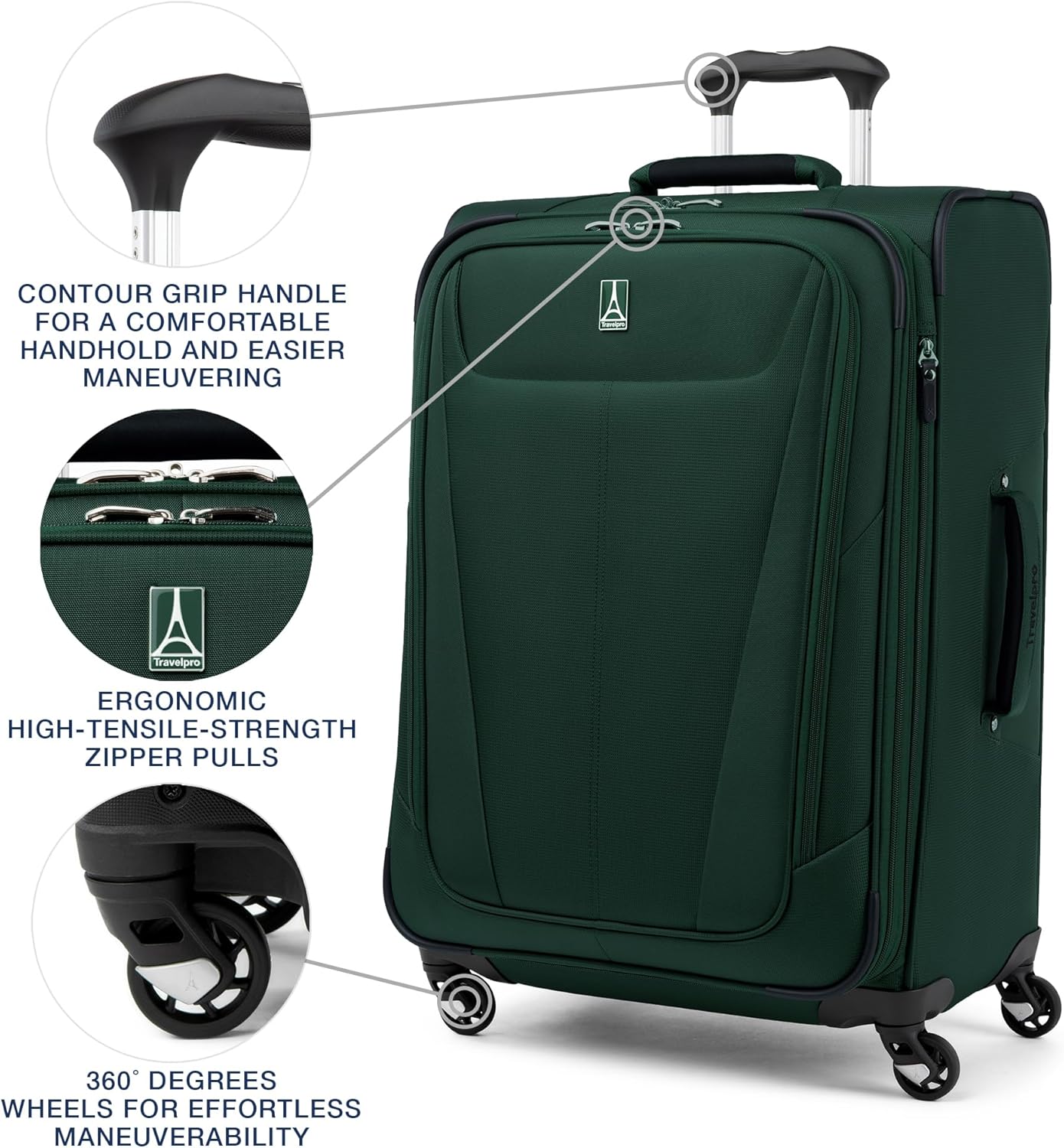 Travelpro Maxlite 5 Softside Expandable Checked Luggage with Spinner Wheels, Lightweight, 25-Inch — Forest Green
