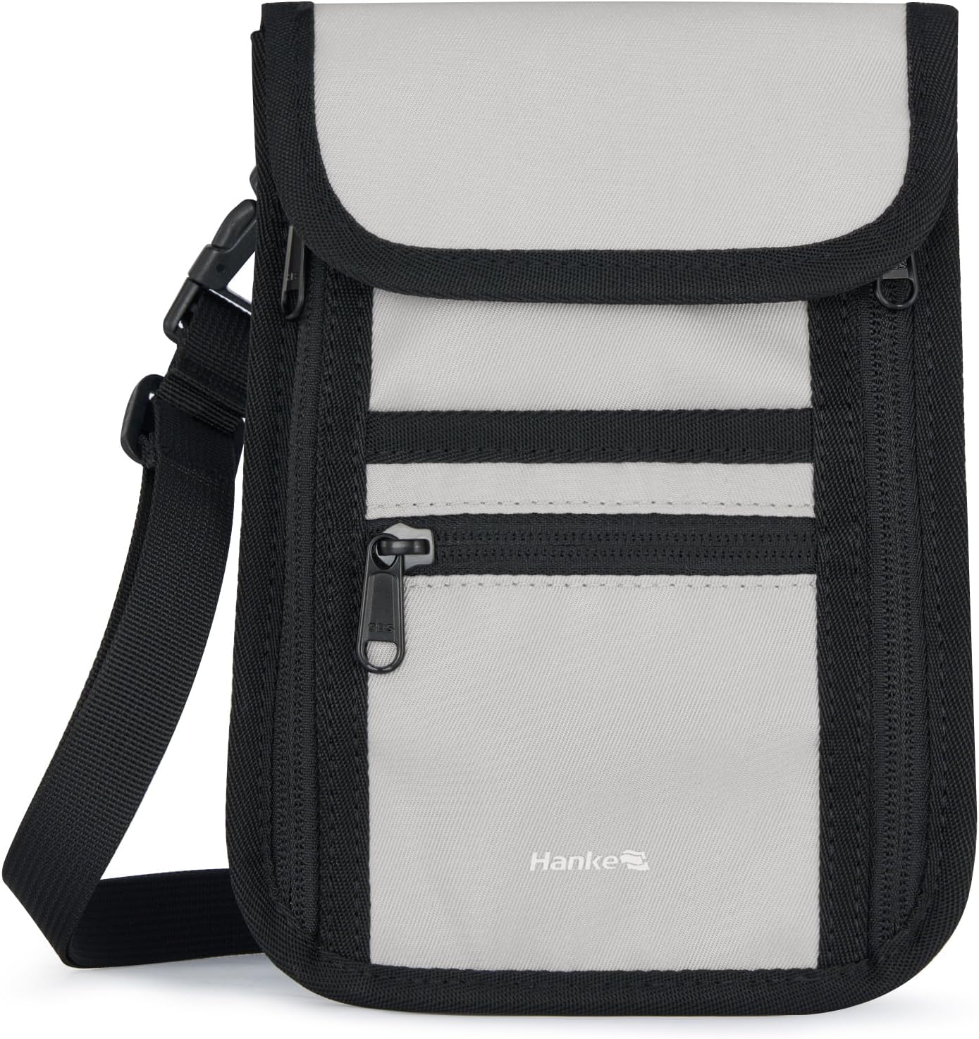 Hanke Passport Holder, Travel Wallet for Womens and Men, Neck Wallet Hidden Passport Pouch for Travel Adjustable Lightweight Thin with 6 compartments (Light Grey)