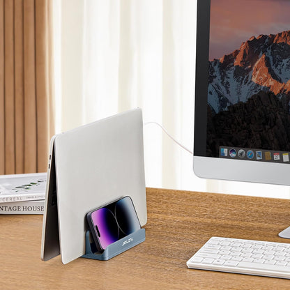 JARLINK 4-in-1 Adjustable Vertical Laptop Stand Holder, Aluminum Dual Slots Laptop Rack for Desk, Space-Saving Organizer Compatible with All MacBook, Surface, Chromebook, and Gaming Laptops (Grey)