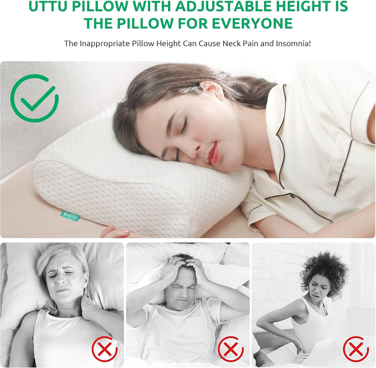 UTTU Cervical Pillow for Neck Strain Relief, Memory Foam Neck Pillow for Sleeping, Adjustable Orthopedic Sandwich Pillow, Contour Cooling for Side Back Stomach Sleeper, Large(27.6"×15.7"×5.2"/4.5")