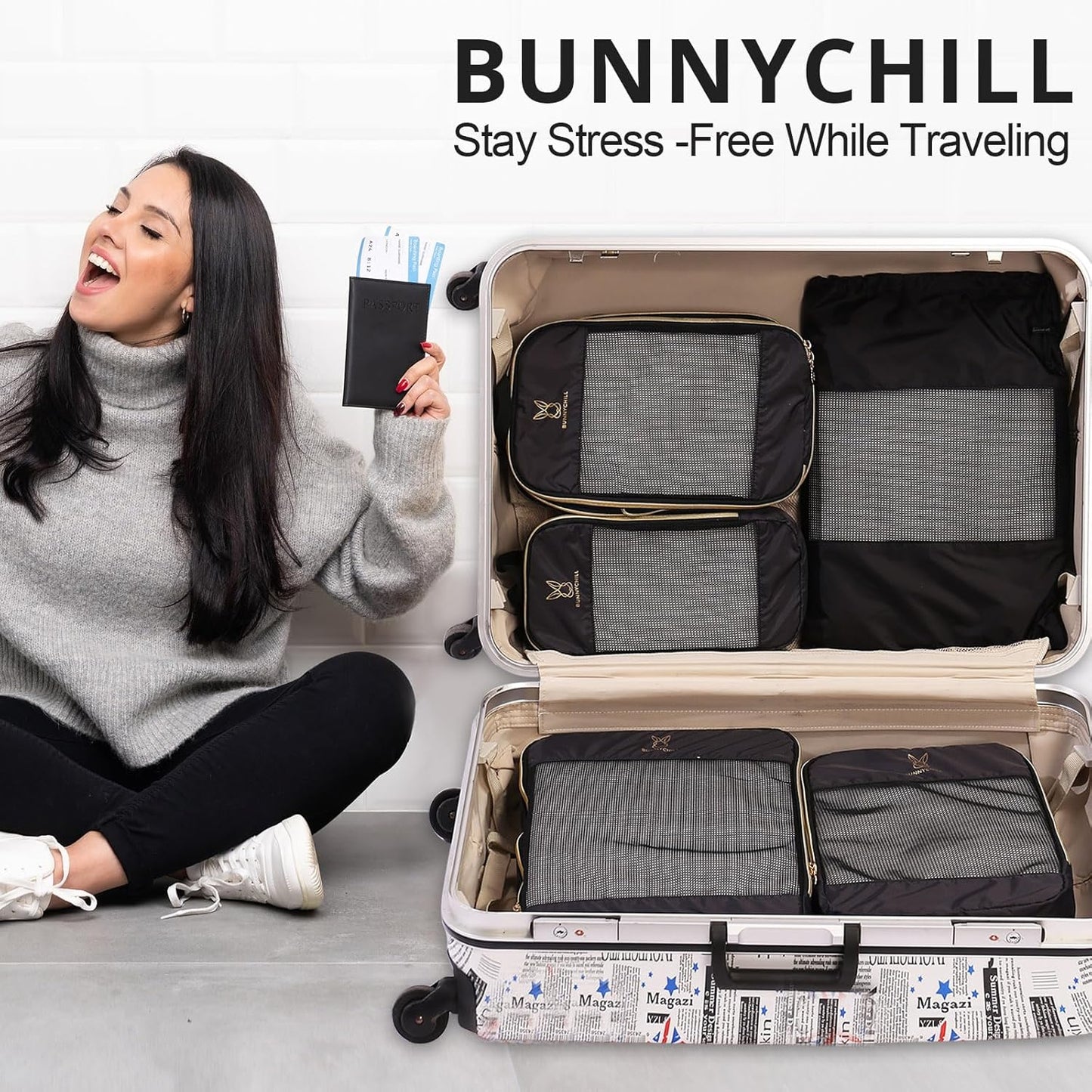 Expandable Compression Packing Cubes for Suitcases,6 Set Lightweight Compressible Travel Packing Organizer for Carry on Suitcase,Organizer Bags Set as Travel Essentials for Women