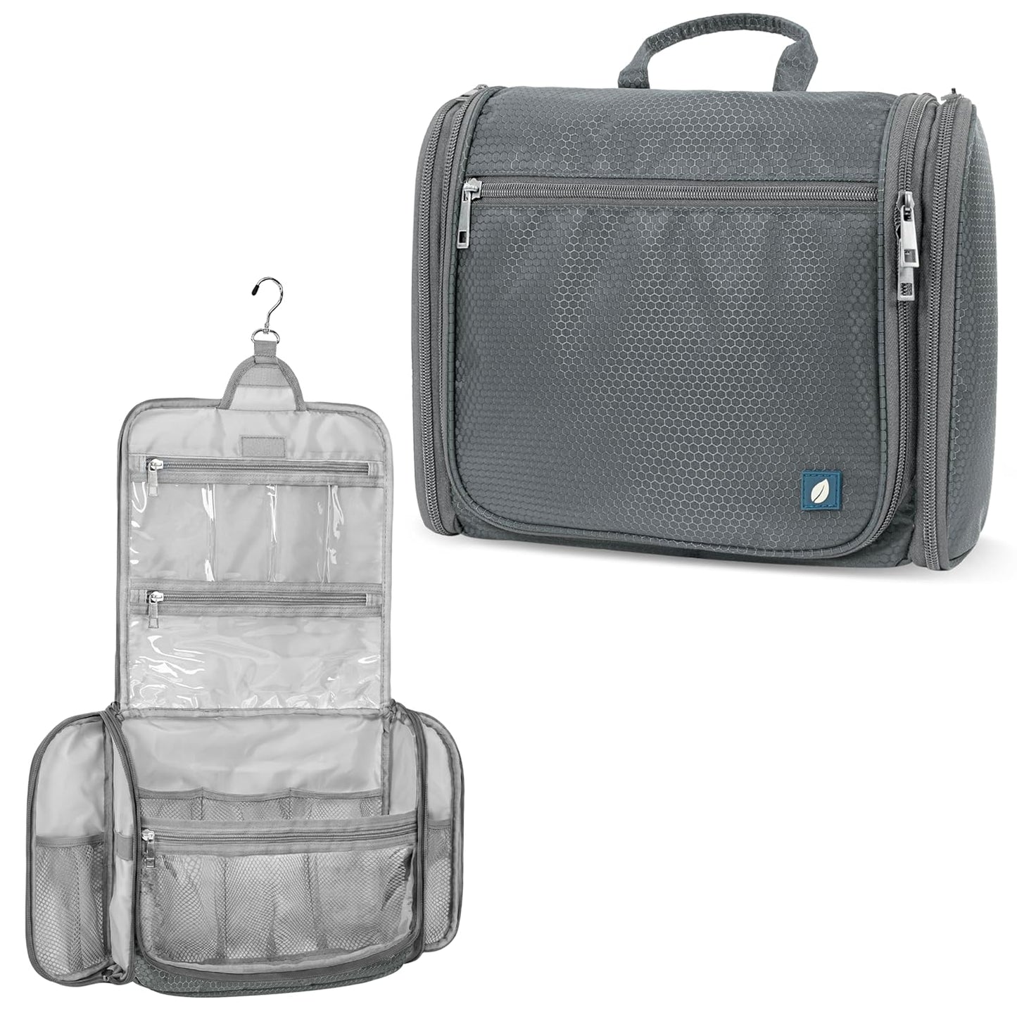 PAVILIA Large Hanging Toiletry Bag Travel Bag Women Men, Cosmetic Organizer, Water Resistant Makeup Bag Accessories Toiletries, Travel Essentials Kit, Grey