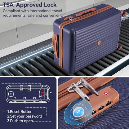 Hoteel 6 Piece Luggage Set with Spinner Wheels (4-YEAR WARRANTY), Carry on Luggage for Travel with TSA Lock, ABS+PC Hardshell Suitcase Set, 16"/20"/24"/28"+Duffel Bag+Cosmetic Bag(Dark Blue)