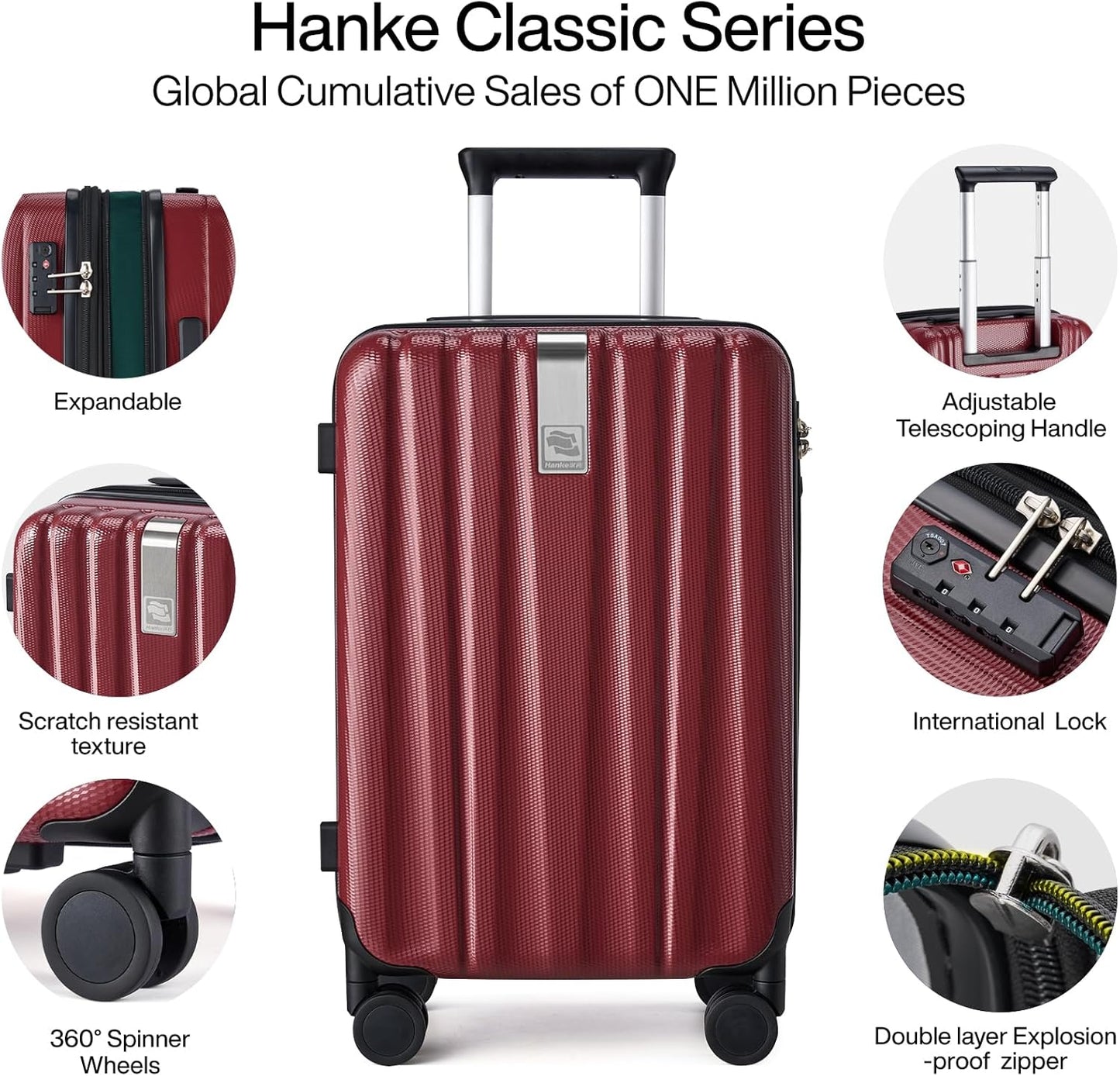 Hanke Expandable Hard Shell Luggage Sets 2 piece Carry on Luggage with Wheels Suitcases Lightweight Checked TSA Luggage Rolling Large Suitcase Travel Luggage Bag Woman Men 20/29 Inch(Burgundy)