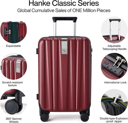Hanke 20 Inch Expandable Carry on Luggage 22x14x9 Airline Approved Lightweight PC Hard Shell Suitcases with Wheels Tsa Luggage Rolling Suitcase Travel Luggage Bag for Weekender(Burgundy)